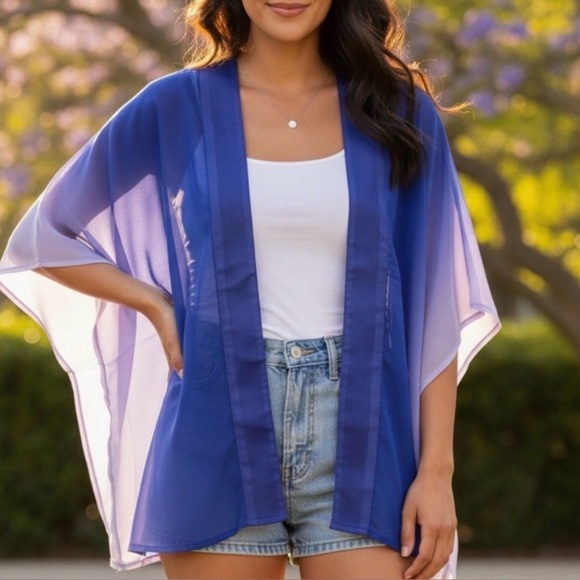 Colleen Lopez Tops - NEW Purple Ombré Sheer Kimono Top